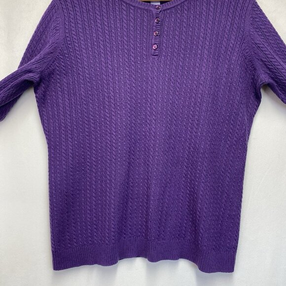 Laura Scott Cable Knit Henley Neck Pullover Sweater Women Size XL Purple Stretch - Picture 15 of 16